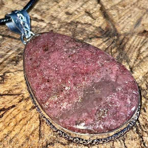 Chunky Rhodonite Pendant 2 1/2” - Picture 3 of 13